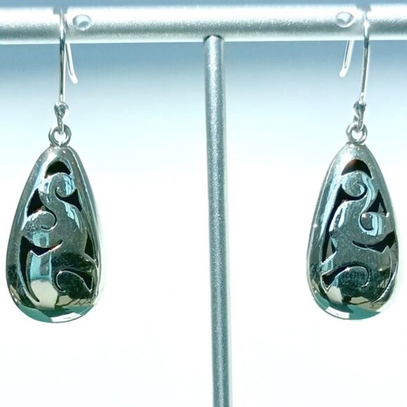 925 Sterling Silver Tear Drop Statement Earrings - Papel Picado Mexican Jewelry - Picture 1 of 6
